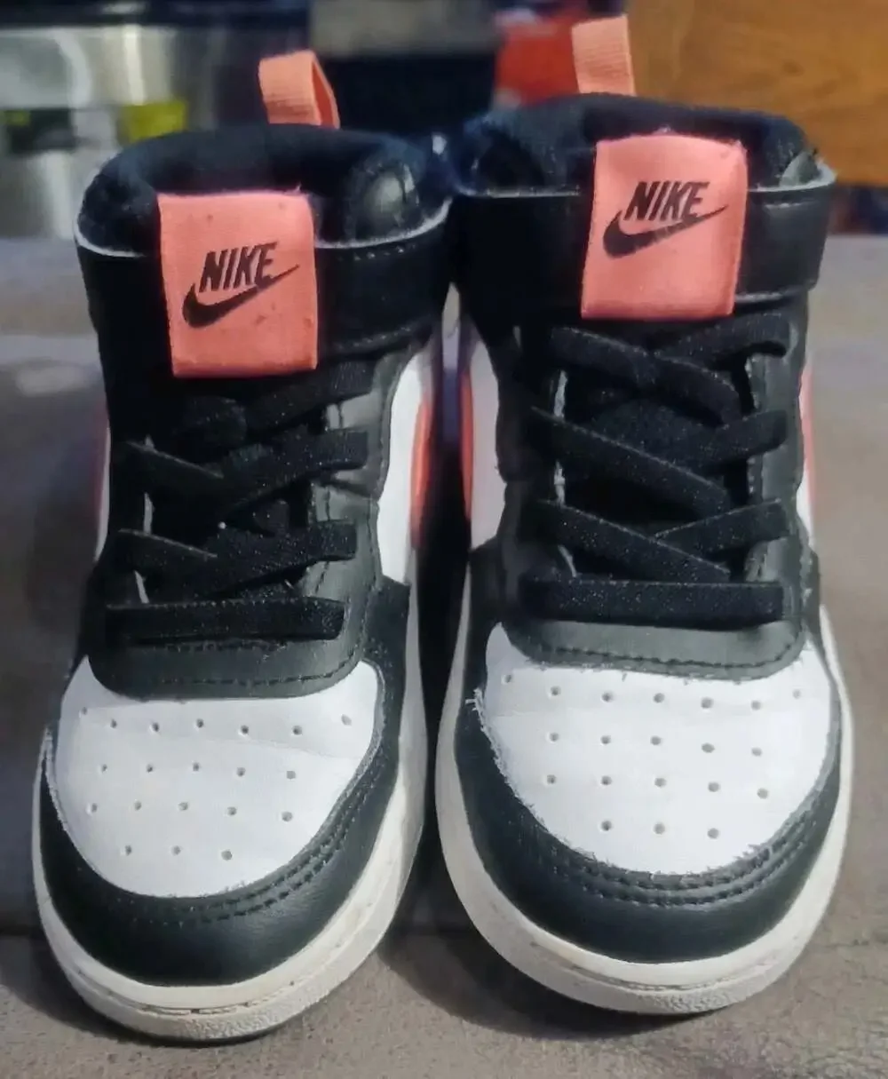Nike Court Borough Mid 2 Toddler Sneakers Black/White/Sunset Pulse (S1001)